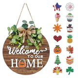Interchangeable Seasonal Welcome Sign Front Door Decoration, Rustic Round Wood Wreaths Wall Hanging Outdoor, Farmhouse, Porch, for Spring Summer Fall All Seasons Holiday Halloween Christmas. RoseCraft