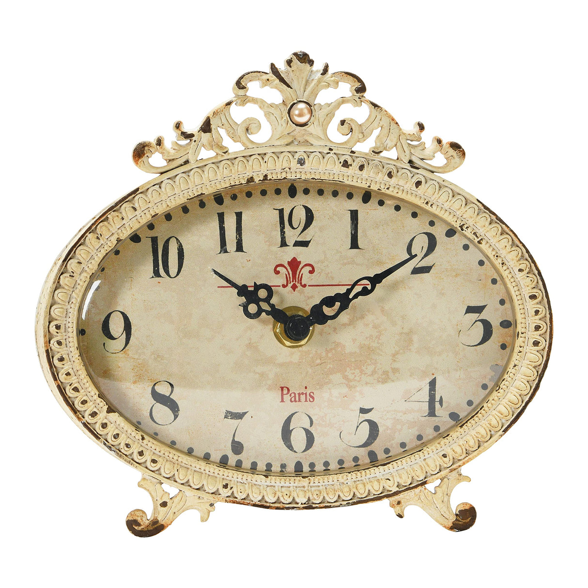 Creative Co-Op Distressed Pewter Mantel Clock, Cream Creative Co-Op
