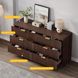 DWVO 6 Drawer Dressers, High Gloss White Dressers Drawers with Fluted Panel, Wide Versatile TV Stand Cabinet Table for Kitchen and Office, Walnut DWVO