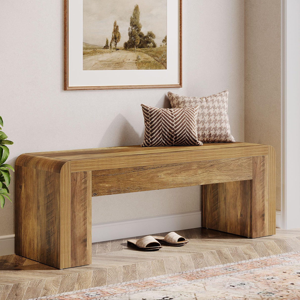 Tribesigns Entry Bench, 48" Thickened Rustic Farmhouse Bench for Bedroom End of Bed with 5.9" Solid Legs, Small Indoor Wooden Bench for Entryway, Dining Table, End of Bed, Rustic Brown Tribesigns