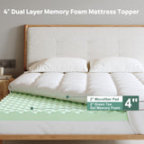 Lazyzizi Memory Foam Mattress Topper Queen, 4inch Dual Layer Cooling 2''Gel Green Tea Memory Foam & 2" Pillow Top Mattress Pad, 8-21inch Deep Pocket, Egg Crate for Back Pain Relief Lazyzizi