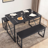 VECELO Kitchen Table with 2 Benches for 4, Wood Dining Room Dinette Sets with Metal Frame for Breakfast Nook and Small Space, Black VECELO