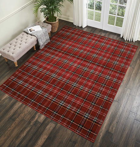 Nourison Home Grafix Red 7'10'' x 9'10'' Area-Rug, Modern, Plaid, Bed Room, Living Room, Dining Room, Kitchen, Easy-Cleaning, Non Shedding, (8' x 10') Nourison