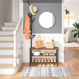 HOOBRO Coat Rack Shoe Bench, 3-Tier Shoe Rack, Industrial Shoe Organizer Storage Bench, Entry Bench with Mesh Shelves, for Entryway, Living Room, Hallway, Easy Assembly, Rustic Brown BF12HX01 HOOBRO