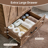 24" Farmhouse Bathroom Vanity with Sink, Bathroom Vanity Sink Cabinet with Large Storage Drawer, Modern Floor Standing Bathroom Vanity with Barn Door, Soft Closing & Metal Handle, Light Brown Aitjunz