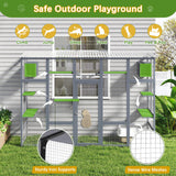 Catio Outdoor Cat Enclosure Window, 104" L Large Wooden Outdoor Cat House Cage Condo Playpen for Multiple Cats, Weatherpoof Cover for Indoor Cats, Grey COZIVVOVV