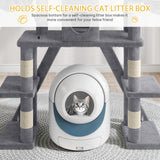 Meowloday 74" Cat Tree for Self-Cleaning Litter Box, Tall Cat Tree Tower with Scratching Posts Condos Hammocks Dangling Balls, Kittens Tower Furniture for Large Automatic Litter Box, Grey Meowloday