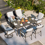 NATURAL EXPRESSIONS 7 Piece Patio Dining Table Outdoor Furniture Set for 6, 4Pcs Fixed and 2Pcs Swivel Patio Dining Chairs with Olefin Cushions, 65”Large Dining Table with Umbrella Hole NATURAL EXPRESSIONS