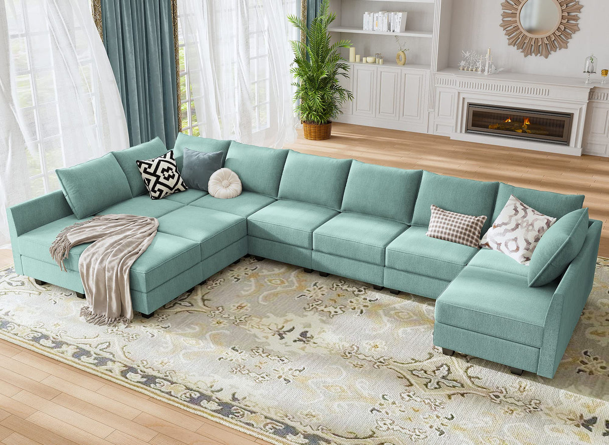 HONBAY Convertible U Shaped Modular Sofa Sectional Modular Couch with Chaise Oversized Sofa Sleeper Couch for Large Living Room,Aqua Blue HONBAY