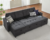 VanAcc Sleeper Sofa, 109 inch Sectional Sofa Bed with USB Charging Ports & Cup Holders, Pull Out Sofa Bed with Dual Storage Chaise, U-Shaped Bed Couch for Living Room, Dark Grey VanAcc