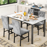 Hooseng Dining Table Set for 4, Faux Marble Small Kitchen Table Chairs Set of 4 with Luxurious Button Tufted Dinner Chairs for Kitchen and Dining Hooseng