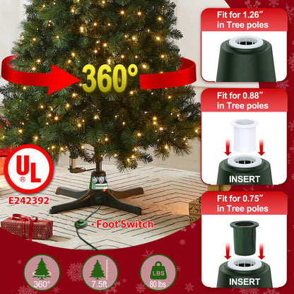 GREATDAY Rotating Christmas Tree Stand with Foot Switch,360-Degree Rotating Christmas Tree Stand,Up to 7.5ft and 80 pounds Artificial Tree,with 3 Settings Trunk Diameter