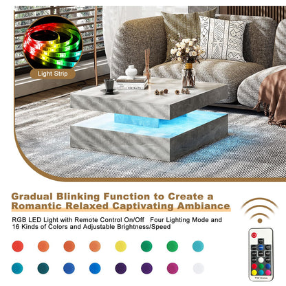 HedoAjim LED Coffee Table for Living Room, 31inch Wooden Square 2-Tier Modern Middle Center Table, Coffee Table with 16-Color Plug-in LED Light, Cocktail Tea Table for Home Office Reception R - WoodArtSupply