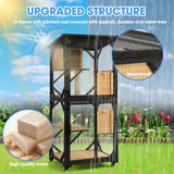 Dephet Catio Outdoor Cat Enclosure with Scratcher - 4-Tier Large Indoor Wooden Window Catio Cats House W/Asphalt Waterproof Roof, Wheels, Resting Box, Platforms, Kitten Toys Ball Dephet