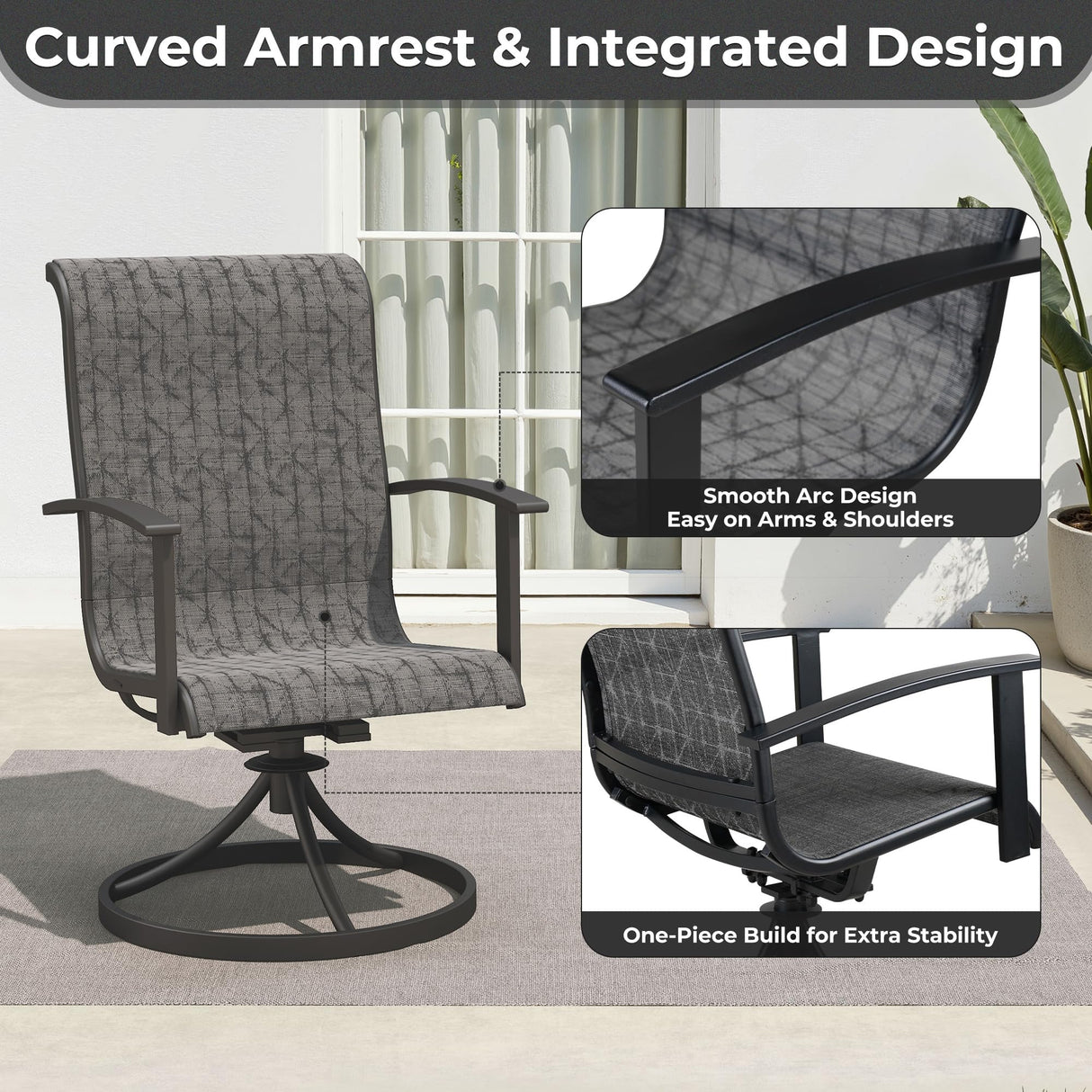 Grand patio 10-Piece Patio Dining Set for 8, Outdoor Dining Set with Swiviel Patio Chairs & 1 Rectangular Woodgrain Dining Table with Umbrella Hole, Black & Grey Plaid Grand patio