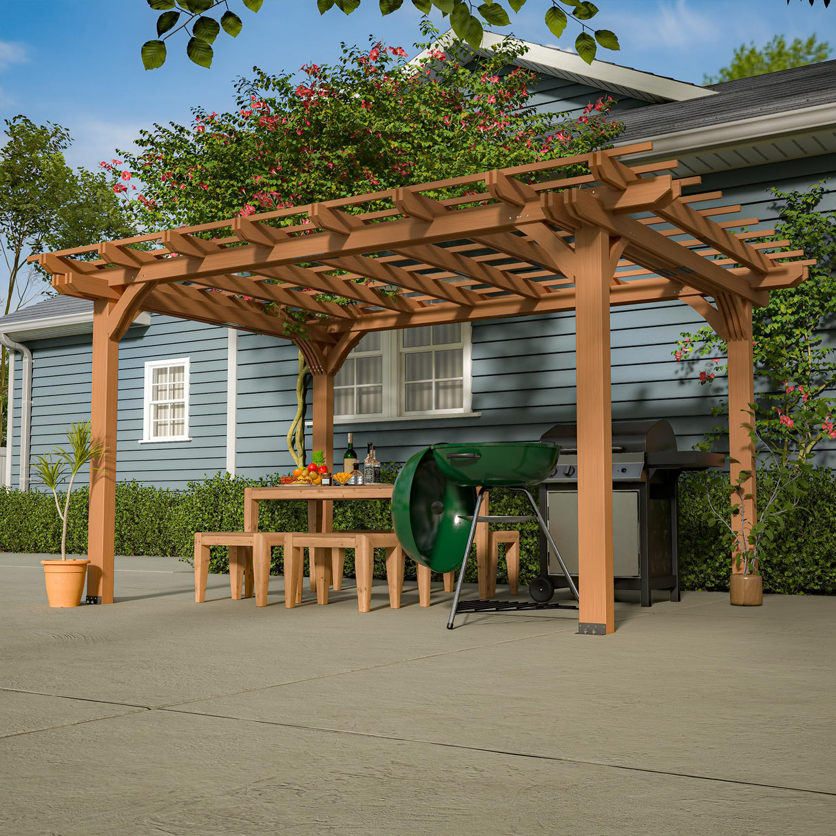 Jaxilyn 12x10 ft Wood Pergola,Outdoor Wood Gazebo Grape, Durable, Quality Supported Structure Entertaining Outdoor Wooden Pergola for Climbing Plant Support at Garden, Patio, Backyard, Deck, Brown Jaxilyn