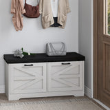 Trironsun White Shoe Storage Bench 2 Flip Drawers Shoe Rack Bench with Padded Seat Cushion Farmhouse Hidden Shoe Bench with Storage Shoe Cabinet 2 Barn Doors for Entryway Bedroom (Antique White) Trironsun