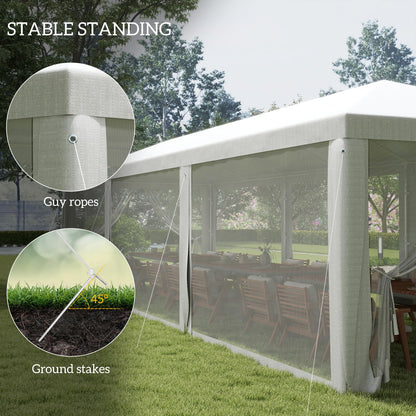 Outsunny 10' x 28' Party Tent Canopy, Outdoor Event Shelter Gazebo with 8 Removable Mesh Sidewalls, Zipper Doors, Steel Frame, White