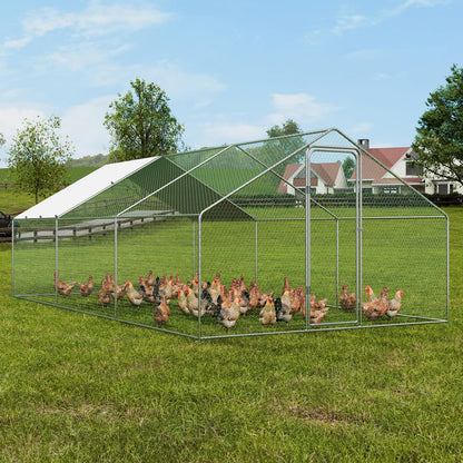 VEVOR Large Metal Chicken Coop, 19.3x9.8x6.5ft Walk-in Chicken Runs for Yard with Cover, Spire Roof Hen House with Security Lock for Outdoor and Backyard, Farm, Duck Rabbit Cage Poultry Pen