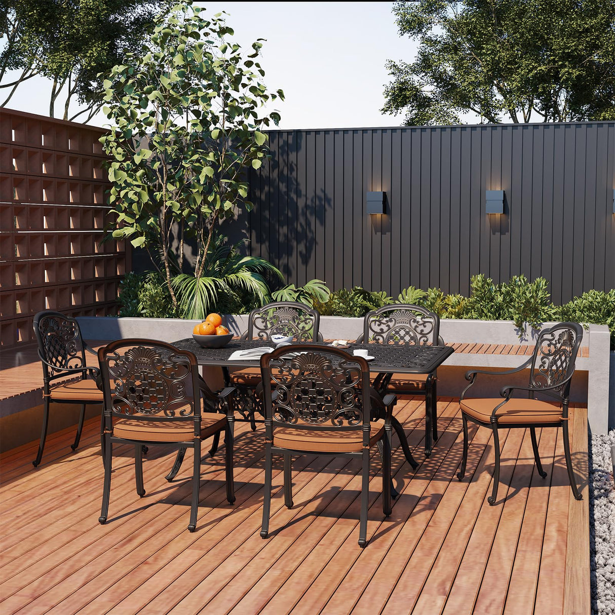 Garvee 4 Piece Patio Dining Chairs with Cushions, Outdoor All-Weather Cast Aluminum Chairs, Patio Bistro Dining Chair Set of 4 for Garden Deck Backyard, Dark Bronze Garvee