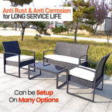 SereneLife Outdoor Living Rattan Furniture, Includes 1 Double & 2 Single Chairs with Cushion & 1 Glass-top Coffee Table 4 Piece Conversation/Chat Set, (Off Black) SereneLife