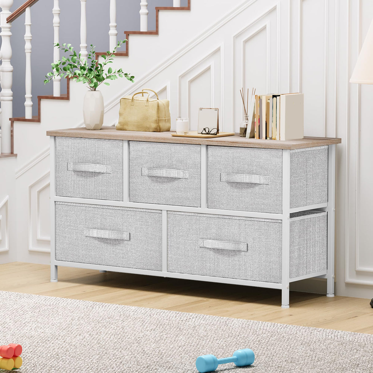 YITAHOME Dresser with 5 Drawers - Fabric Storage Tower, Organizer Unit for Bedroom, Living Room, Closets - Sturdy Steel Frame, Wooden Top YITAHOME