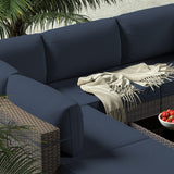 Gotland 7-Piece Outdoor Patio Furniture Set - All-Weather PE Rattan Sectional Wicker with Replaceable Navy Waterproof Cushions & Coffee Table Gotland
