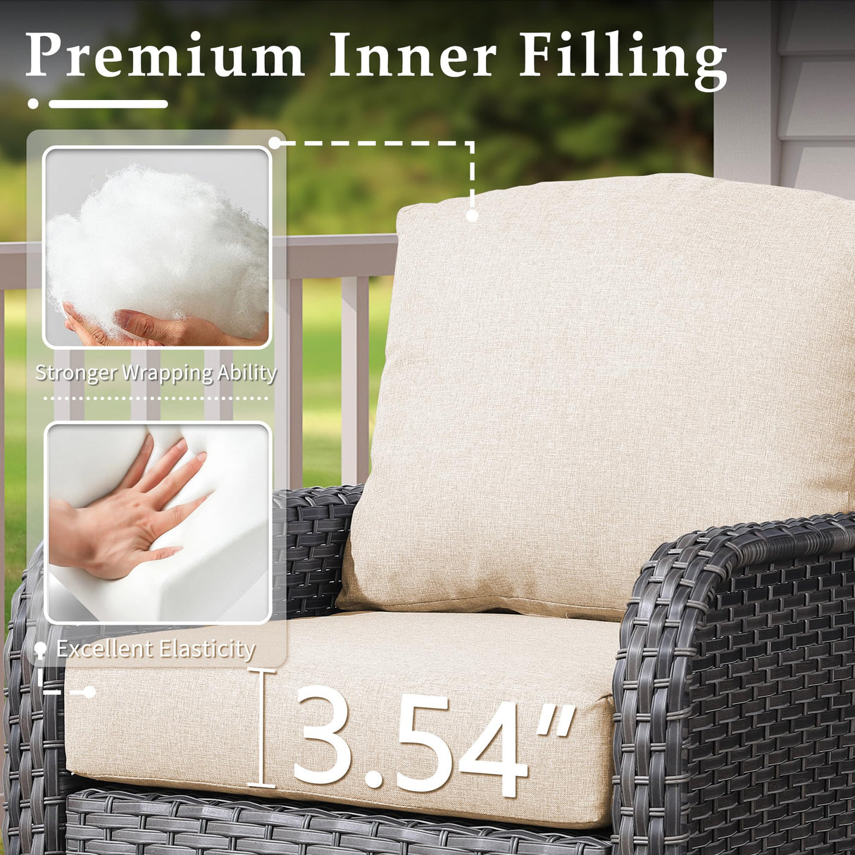 CAODOC 4-Piece Wicker Patio Furniture Set, All-Weather Rattan Conversation Bistro Loveseat Chair and Table Set for Balcony, Backyard and Deck with Soft Cushions and Metal Table(Tan) CAODOC