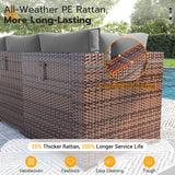 UDPATIO Patio Furniture Set with Fire Pit Table, 8 Piece Outdoor Sectional Modular Sofa, Wicker Outdoor Furniture Conversation Sets with Waterproof Cover for Backyard Deck (Brown/Dark Grey) UDPATIO