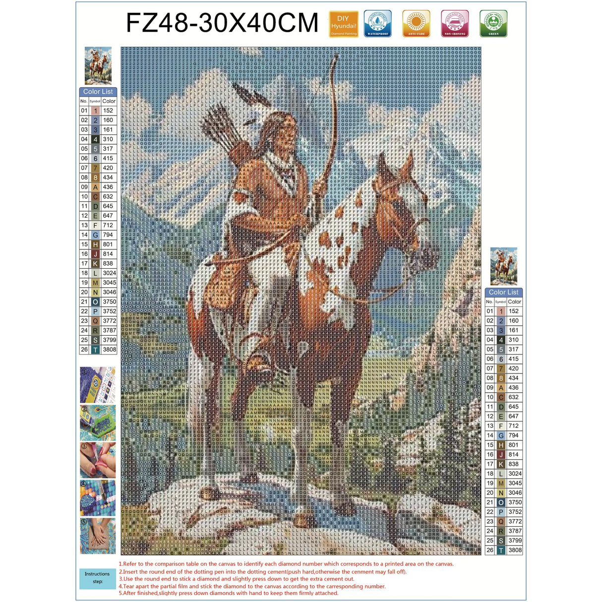 Generic DIY 5D Diamond Paint Kits for Adults American Native Indian Man and Horse Full Square Drill Diamond Art Painting Gems Cross Stitch for Home Wall Art Decoration 12x16inch Generic