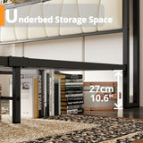 LIKIMIO Queen Bed Frame, Storage Headboard with Charging Station, Solid and Stable, Noise Free, No Box Spring Needed, Easy Assembly (Walnut and Beige) LIKIMIO