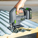 GENESIS G20MAX 20V Variable-Speed Jig Saw with 3-Orbital Settings, 2.0Ah Battery and quick charger included, Toolless blade clamp, Bevel Cutting left & right. Genesis
