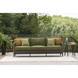 Signature Design by Ashley Horizon Hall Vintage Outdoor Weather Resistant Resin Wicker Sofa with Cushion and 2 Accent Pillows, Green & Dark Brown Signature Design by Ashley