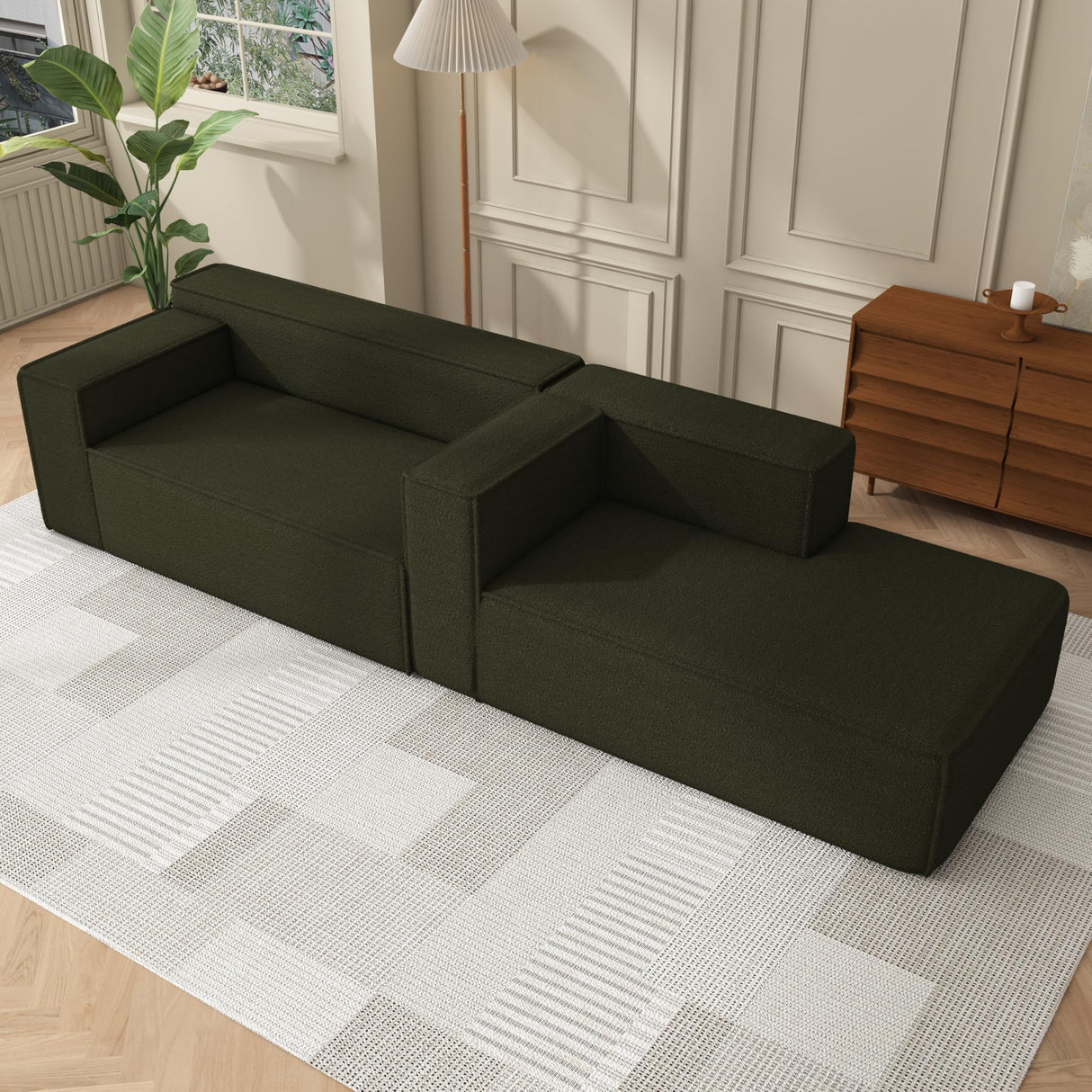 Swbvs Modular Sectional Sleeper Sofa,L-Shape Chaise,7-Seater Sofa,Upholstered Couches for Living Room Bedroom,No Assembly,Green Swbvs