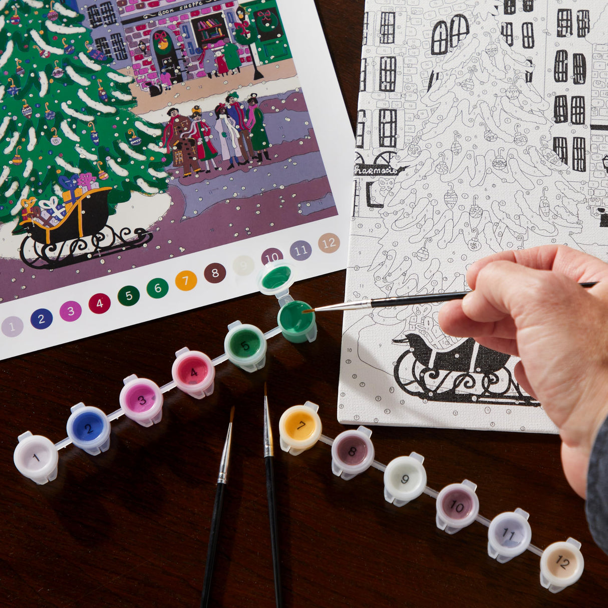 Galison Joy Laforme Christmas Square – DIY 9 x 12 Paint by Number Kit with Stunning Christmas Art for Beginners and Experts Includes Paint and Brushes Galison