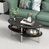 Giantex Oval Glass Coffee Table - 3-Tier Transparent Tempered Glass Table W/Sturdy Chrome Plated Legs, Small Sofa Side Table, End Table for Living Room, Bedroom, Office, 35"× 20" ×18" (Black) Giantex