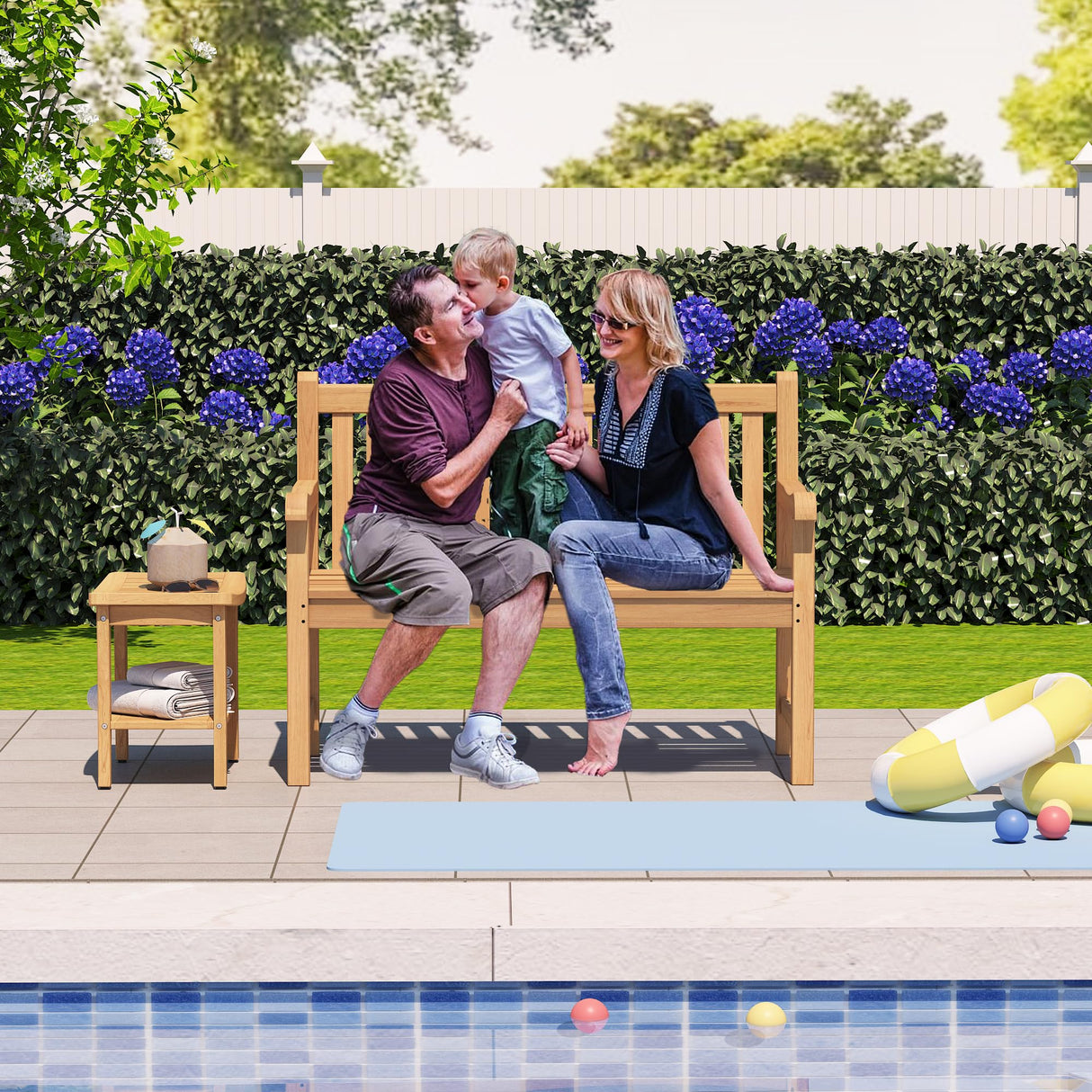 Outdoor Teak Bench, Park Bench for 2 People, Ergonomic Patio Seating, Weather-Resistant and Durable Design, Perfect for Yard, Poolside, or Porch Yardgrace