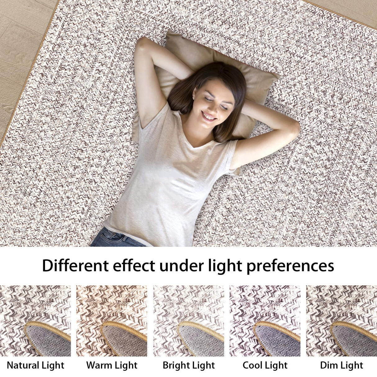 ROYHOME 8x10 Area Rug Machine Washable Rug for Living Room Print Braided Accent Rug Stain Resistant Non-Slip Carpet Farmhouse Solid Printed Textured Floor Cover for Home Decor, Beige/Grey ROYHOME