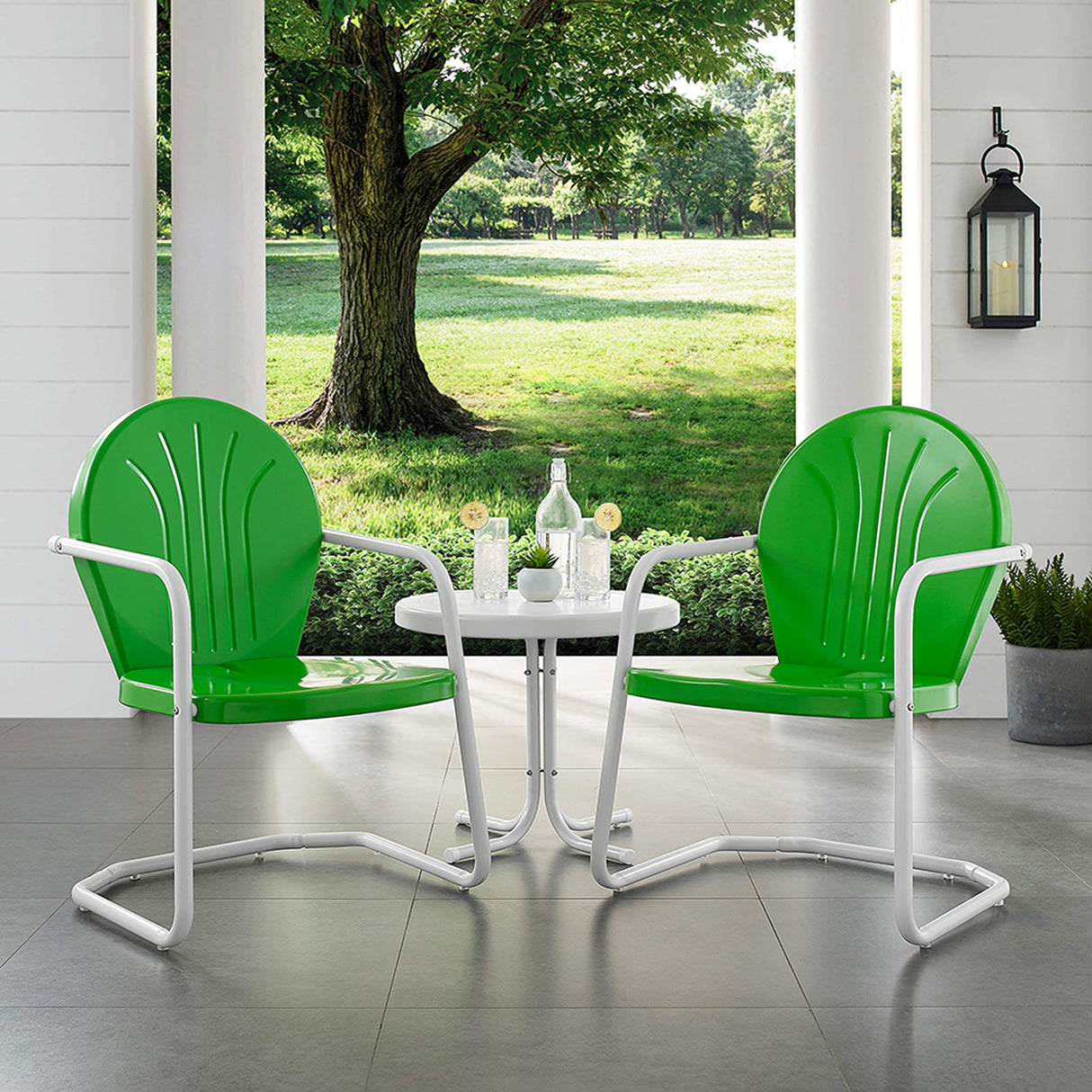 Crosley Furniture Griffith 3-Piece Outdoor Chair and Side Table Set, Retro Metal Bistro Patio Sets for Porch, Grasshopper Green Crosley Furniture