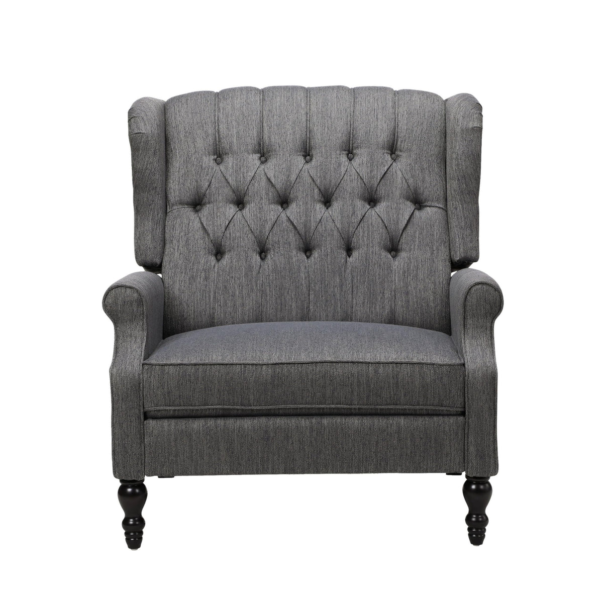 Benjara Jade Oversize Wide Chair Manual Recliner, Dark Button Tuft, Charcoal Gray and Brown Benzara