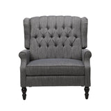 Benjara Jade Oversize Wide Chair Manual Recliner, Dark Button Tuft, Charcoal Gray and Brown Benzara