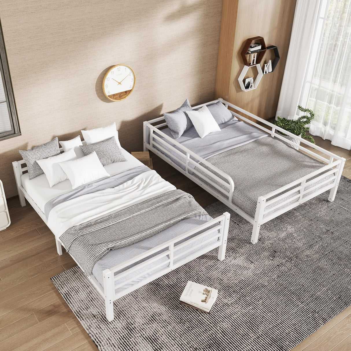 Bellemave Full XL Over Full XL Bunk Bed with Headboard and Build in Ladder, Heavy Duty Bunk Beds with Guardrail, Convertible Bunk Bed, Easy Assemble, Mattress Not Included, White Bellemave