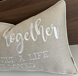 YugTex Romantic Couple Love Sentiment Embroidered Decorative Sayings Lumbar Accent Throw Pillowcase - and So Together Phrase Decor for Wedding, Anniversary, Valentine - 12x20 Inches, Natural-Ivory YugTex