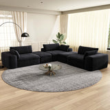 Yomsum 184'' Living Room Sectional Couch with Double Layer Black Plush Corduroy Fabric, 6 Seater Boneless L Shaped Cloud Couch in a Box, No Assembly Modular Sectional Sofa Bed with Ottoman Yomsum
