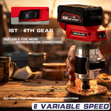 Nichilas Cordless Trimmer Routers for Milwaukee M18 Battery, Woodworking Joiner, Cutting Palmming Tool 6 Speed Adjustable, LED Light, 1/4" Collet with Guide Ruler and Wheel Nichilas