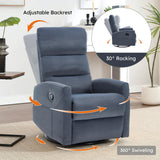 360° Swivel Rocking Chair for Nursery, Manual Glider Chair Nursing Chair with Side Pockets, Polyester Glider for Living Room, Heavy Duty Motion Mechanism, Blue Gray Luxlen