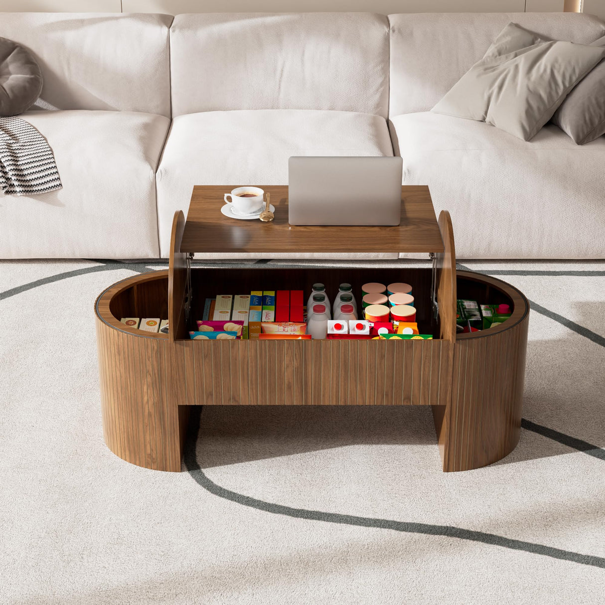 Oval Lift Top Coffee Table with Hidden Storage, Mid Century Modern Coffee Table with Lift Tabletop for Living Room, 47 Inch Large Wooden Center Table for Home Office (Walnut) Jimmhome