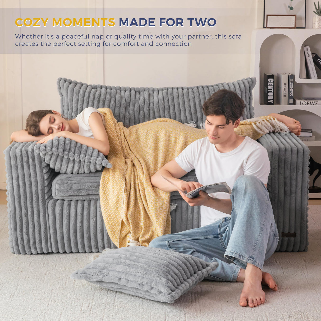 MAXYOYO Bean Bag Chair for Living Room, Upholstered Loveseat Sofa Couch with Deep Seating, Wide Armrests Boneless Couch Sofa in a Box for Bedroom Office Apartment, No Assembly, Dark Grey MAXYOYO