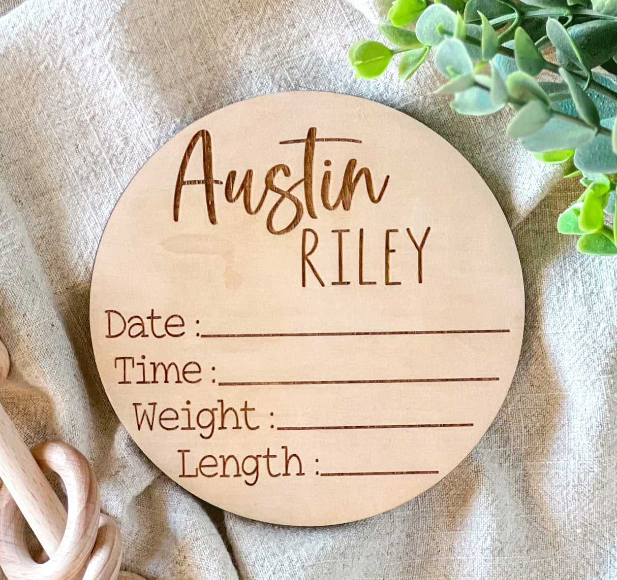 Personalized Newborn Announcement Sign for Hospital - Single Sided - Wooden Birth Announcement Sign - Name Baby Announcement Sign Customized Gender Neutral (Single Sided Name and Blank Stats) WoodArtSupply