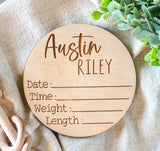 Personalized Newborn Announcement Sign for Hospital - Single Sided - Wooden Birth Announcement Sign - Name Baby Announcement Sign Customized Gender Neutral (Single Sided Name and Blank Stats) WoodArtSupply